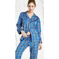 Navy Royal Foulard Women's Cotton Long Sleeve 2 Piece Classic Pajamas (1X-3X)